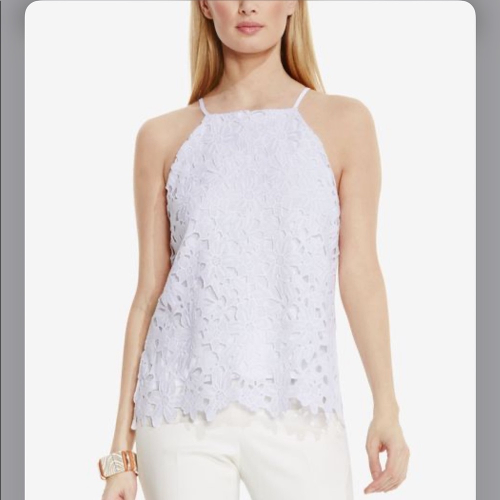 Vince Camuto Floral-Lace Halter Top White